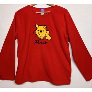 Vintage Y2K Winnie the Pooh Smile Red Large Fleece Sweatshirt